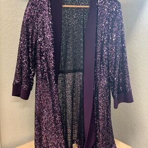 R&M Richards Black and Silver Sequin Cardigan 3/4 Sleeve